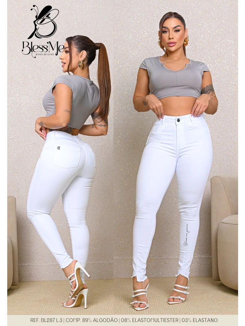 Foto do produto Calça Skinny Color Com Bordado Barra A Fio