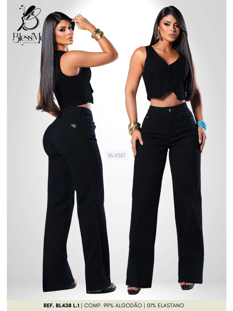 Foto do produto Wide Leg Cotelê Preta